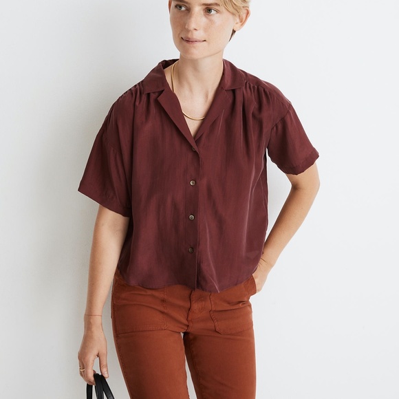 NWT Madewell Silk Camp Shirt Burgundy Sz S - Picture 4 of 6